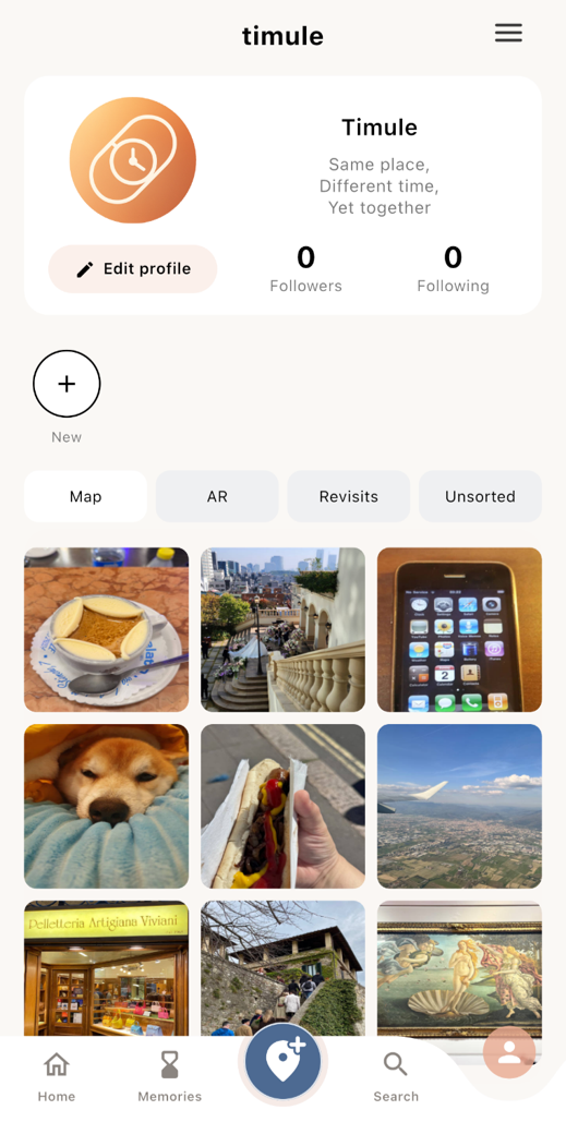 Timule profile showing a varied collection of personal Memories